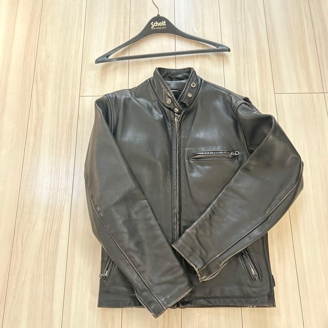 Schott シングルライダース 黒 レザー　36 ライナー、ハンガー付141