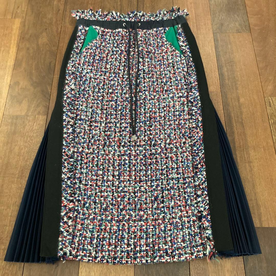 【美品】sacaiマルチカラーツイードスカート