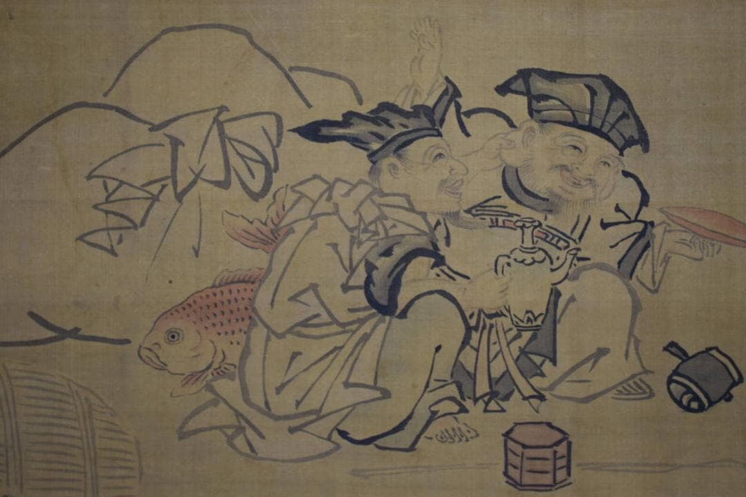 模写/長沢芦雪/酒宴恵比寿大黒図/布袋屋掛軸HE-612