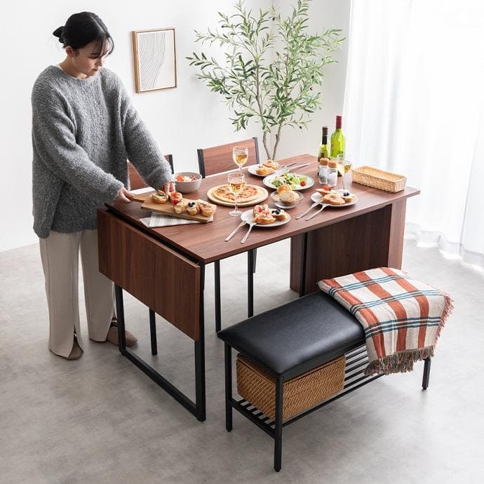 ダイニングテーブルセット 伸縮 4人 北欧 モダン おしゃれ【ブラウン】