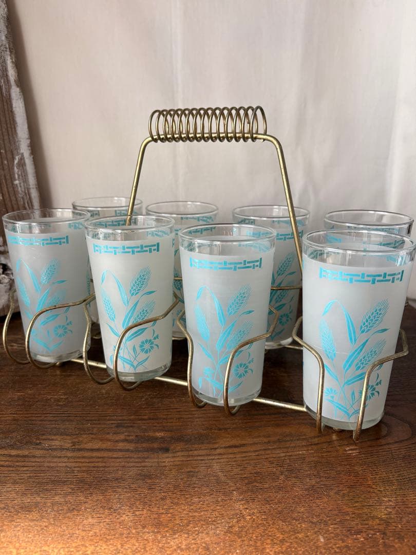 アメリカン雑貨 ビンテージ グラス8個＆グラスホルダー セット