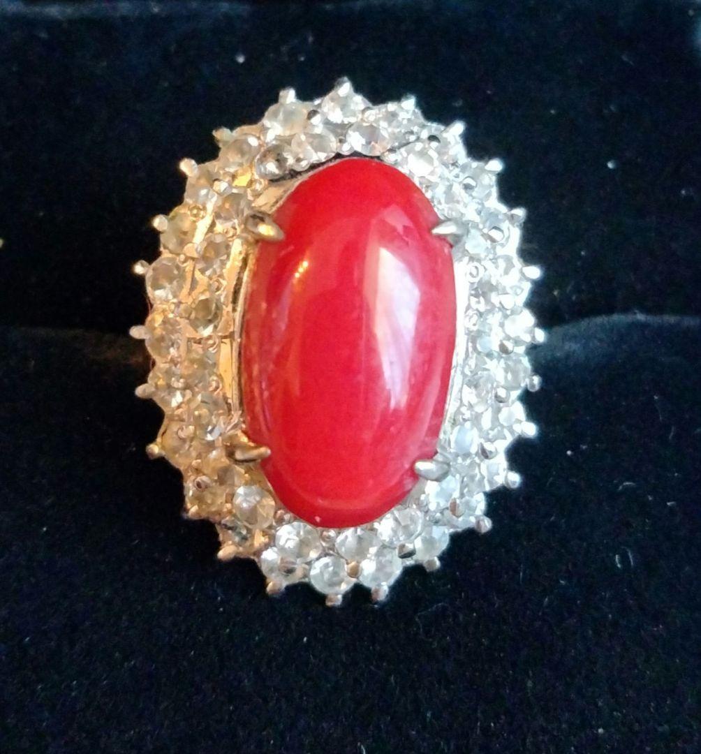 デザイン 血赤珊瑚 リング サイズ9