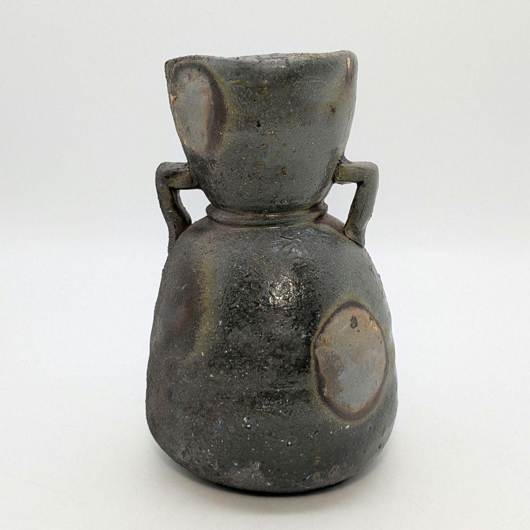 末石泰節 備前焼 窯変耳付花入 合箱合布栞 花器 フラワーベース 花瓶 置物