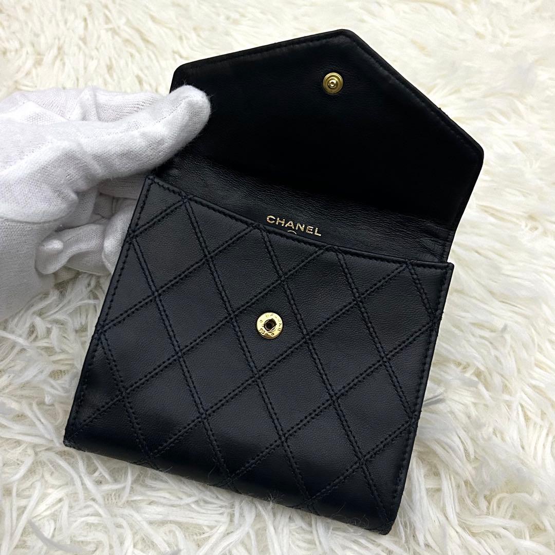【美品】CHANEL シャネル ココマーク ビコローレ 二つ折り財布 ブラック