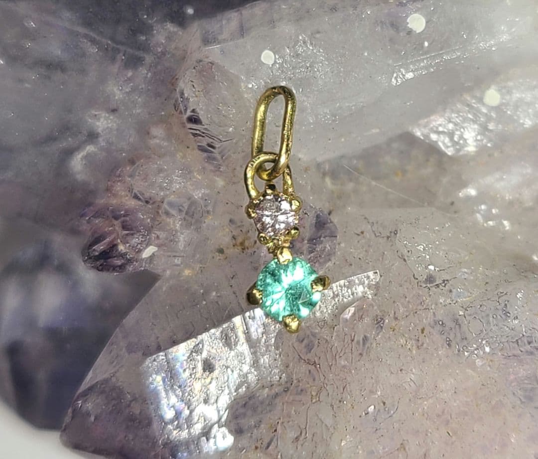 幻達の共演★バターリャパライバトルマリン&ピンクダイヤモンドペンダント18金★