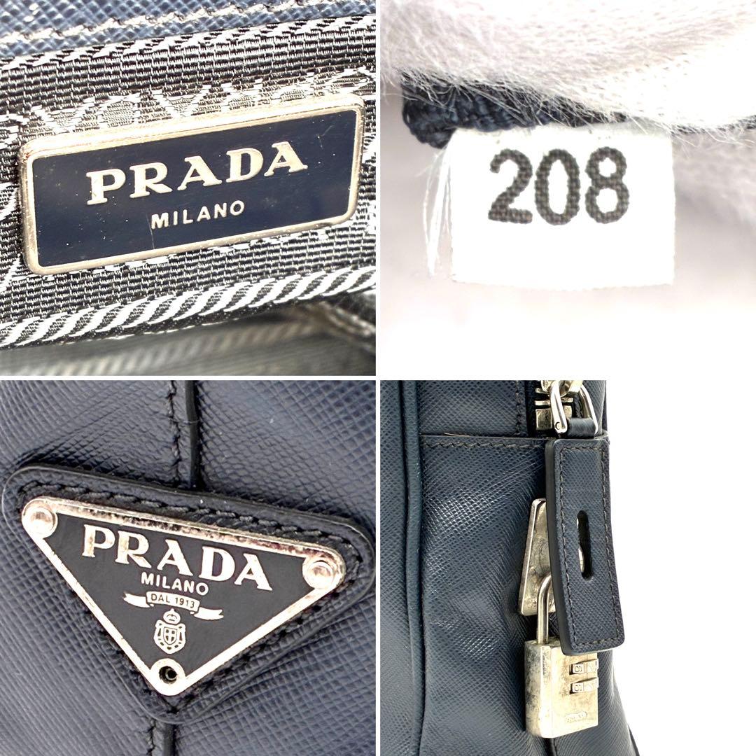 美品 プラダ ビジネスバッグ サフィアーノレザー 三角ロゴ A4可 ネイビー