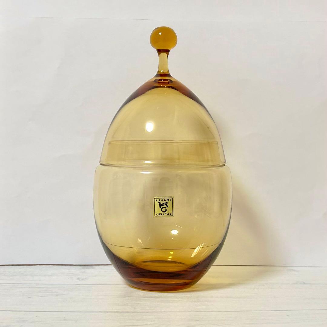 希少 KAGAMI CRYSTAL キャンディポット アンバー 琥珀 ガラス