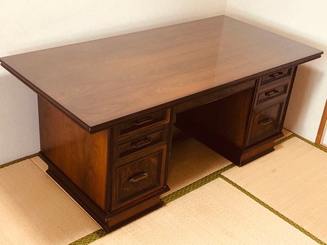 特大サイズ アンティーク書斎机 本体のみの組み立て 強化ガラス付き！