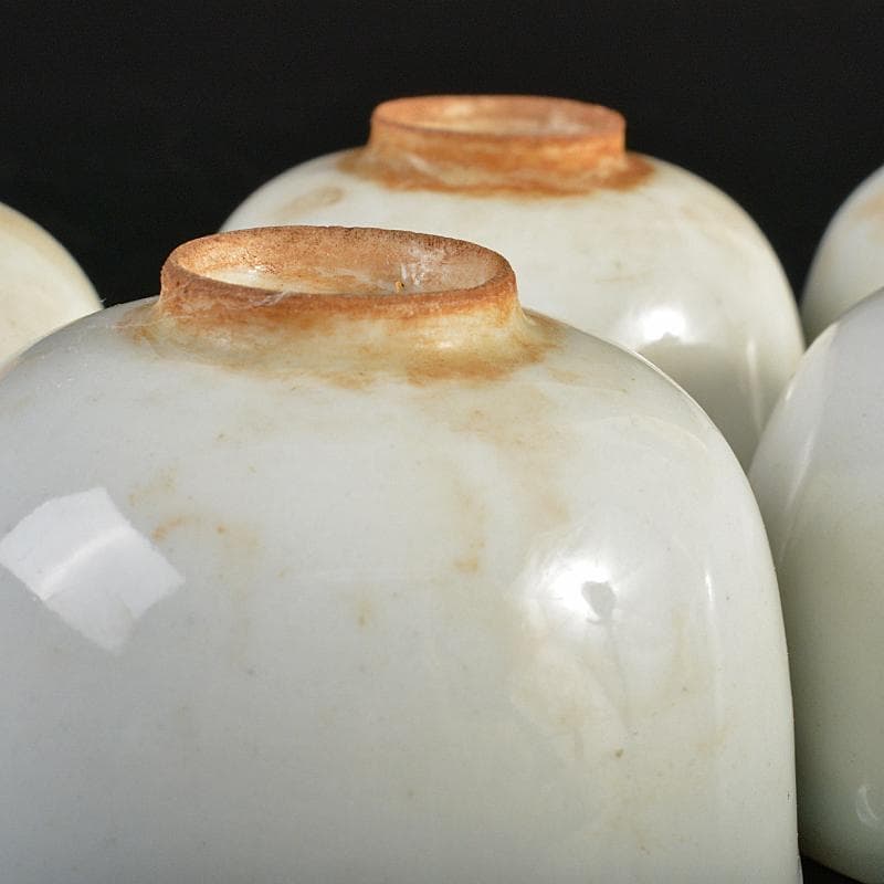 中国　大明成化年製款　青花　煎茶碗　五客　古竹　崇菊銘　碗筒付　D　R6835