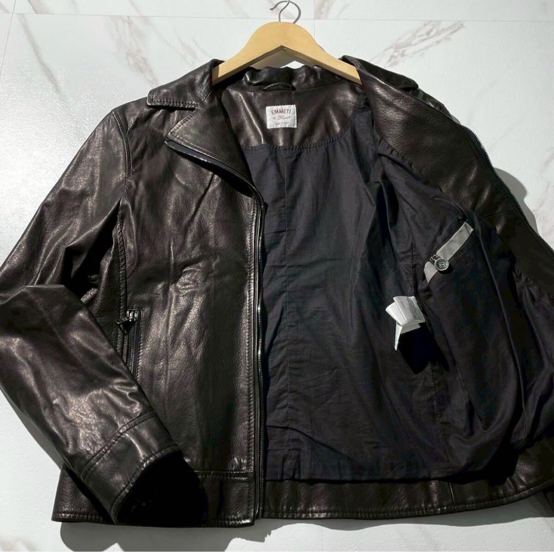 極美品◆エンメティ レザー シングルライダース ジャケット シープスキン XL