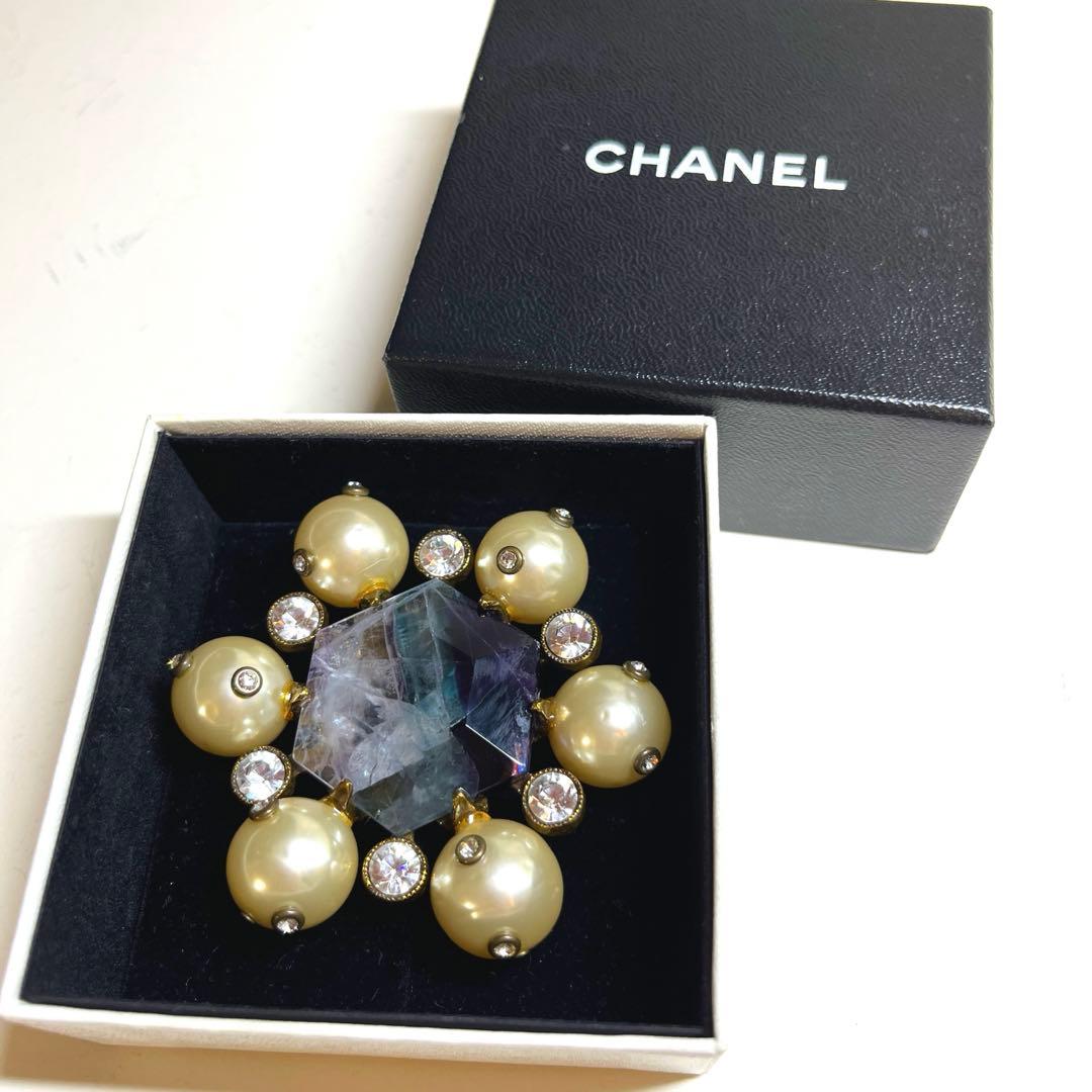 希少 美品 CHANEL シャネル ストーン パール ブローチ