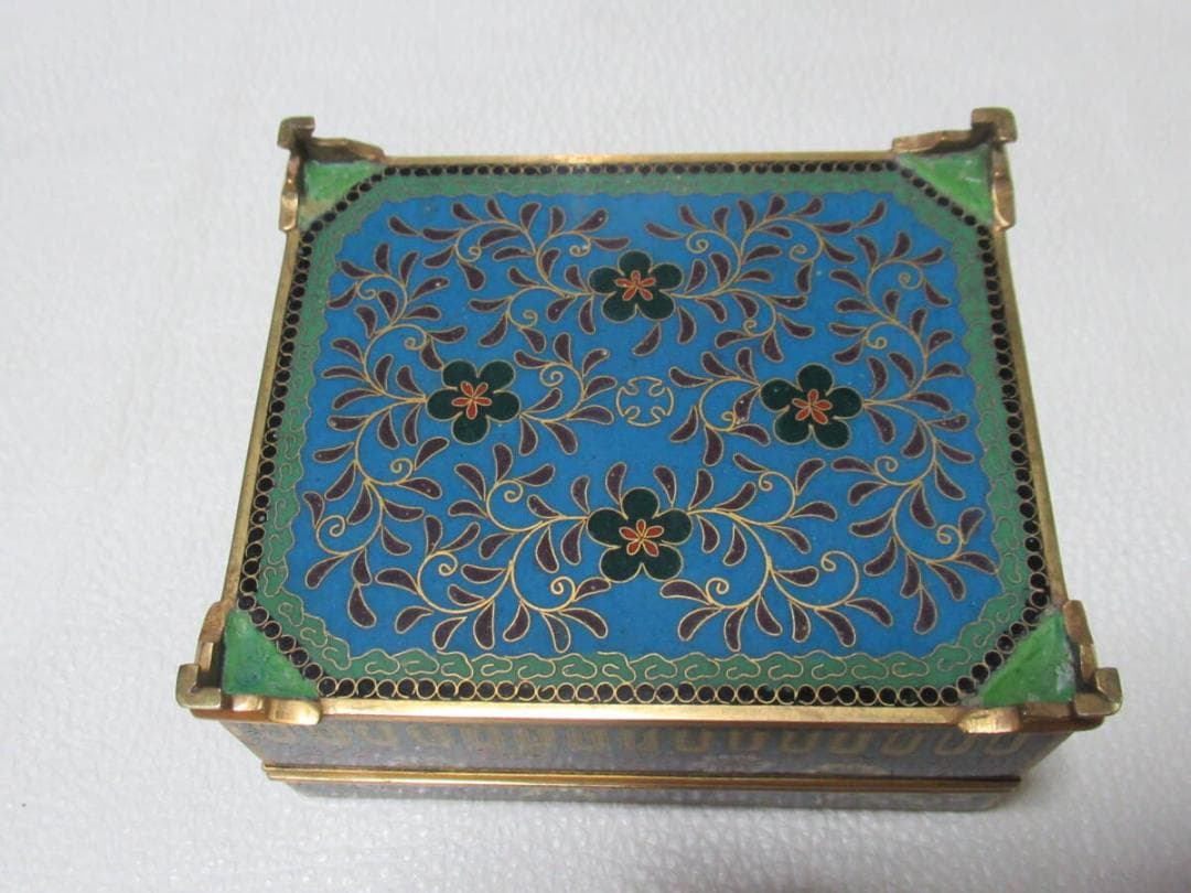 希少 明治30年◆京七宝 稲葉七宝 内金鍍金(竹/雀) 外観(花鳥図) 小物入れ