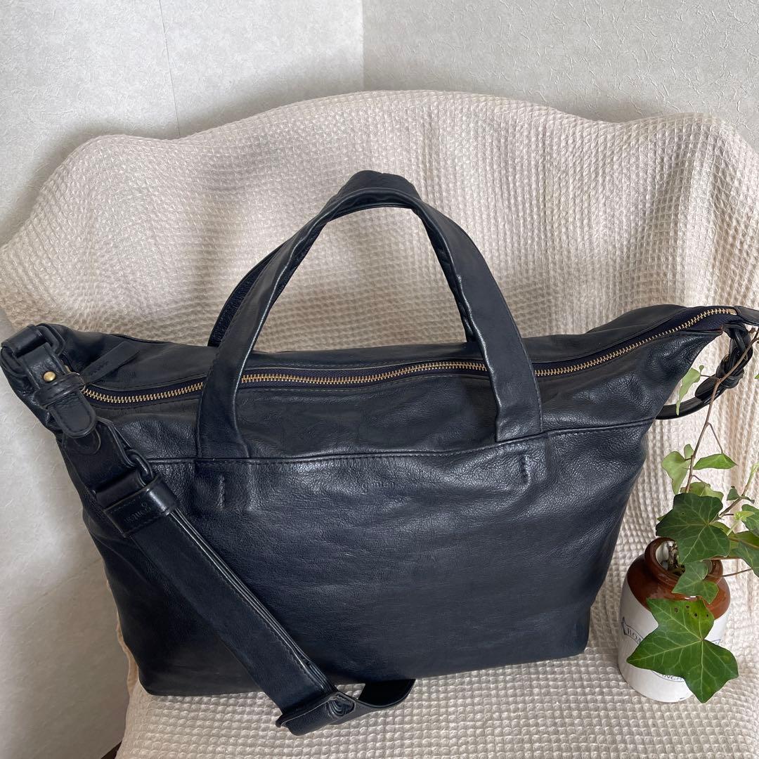 ◇ genten ゲンテン バッジョ2wayレザーショルダーバッグ ネイビー ◇