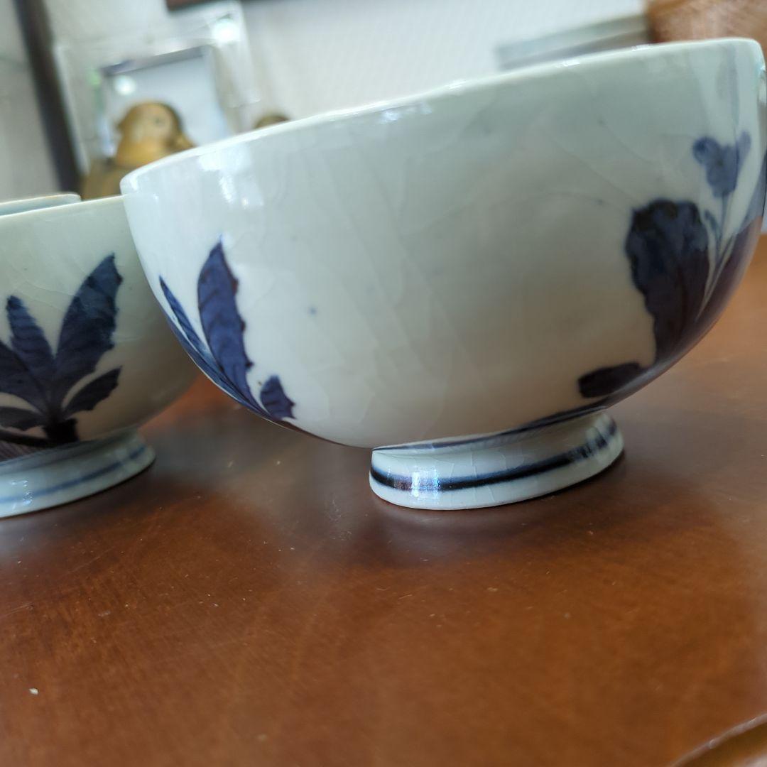 骨董　古伊万里　染め付け　蓋付き　茶碗　向付　アンティーク　5つ