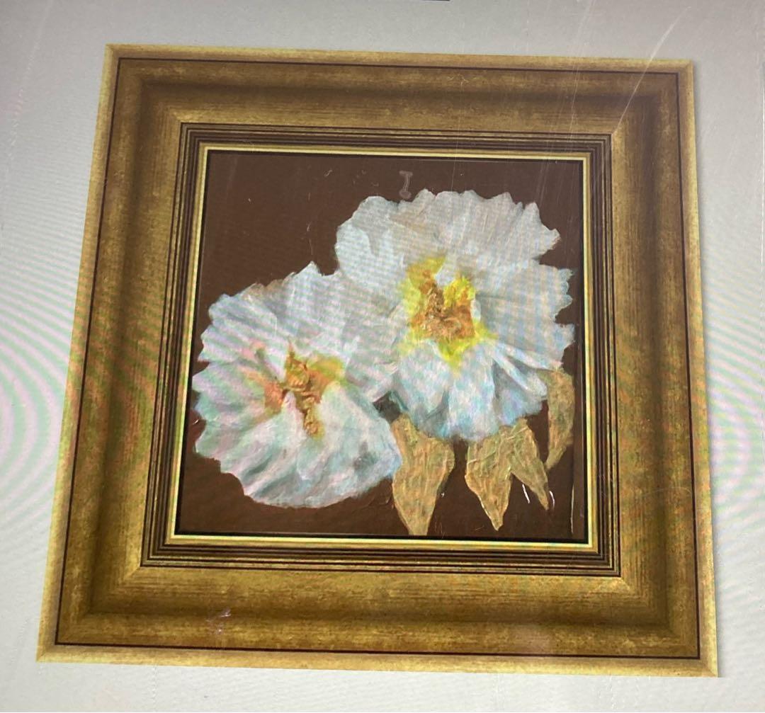 油彩画　「　白い牡丹 」　原画　額付