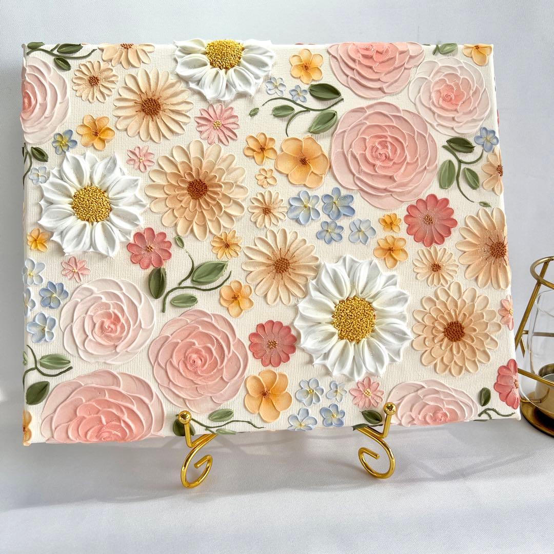 テクスチャーアート　絵画　インテリアアート　花　立体　絵　花の絵　フラワーアート