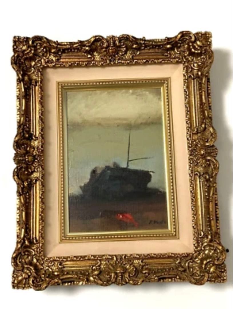 【真作】工藤和男「船影」油彩画 額縁付 日展作家／美術品／高級インテリア