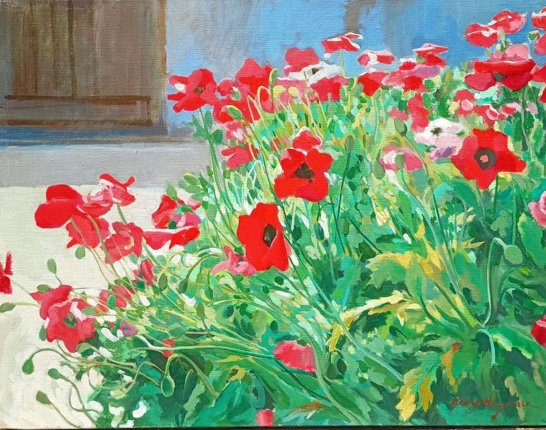 檜山健三　ひなげし　P12号油彩、東京芸大小磯教室、伊勢甚個展作、水戸の物故大家