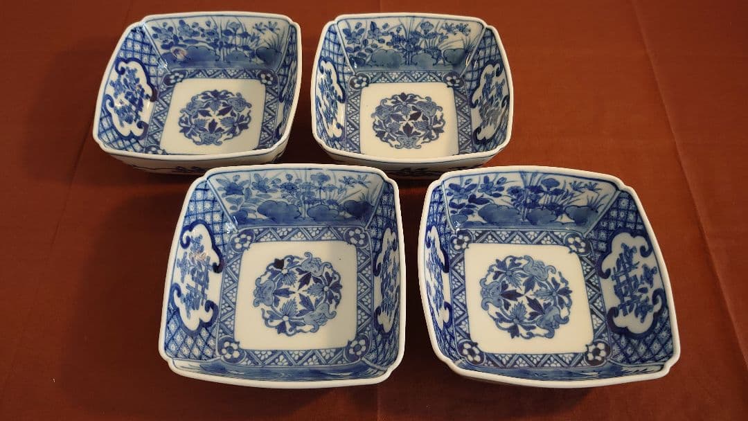 古伊万里　伊万里　染付　角鉢　江戸期　蔵出し　４客