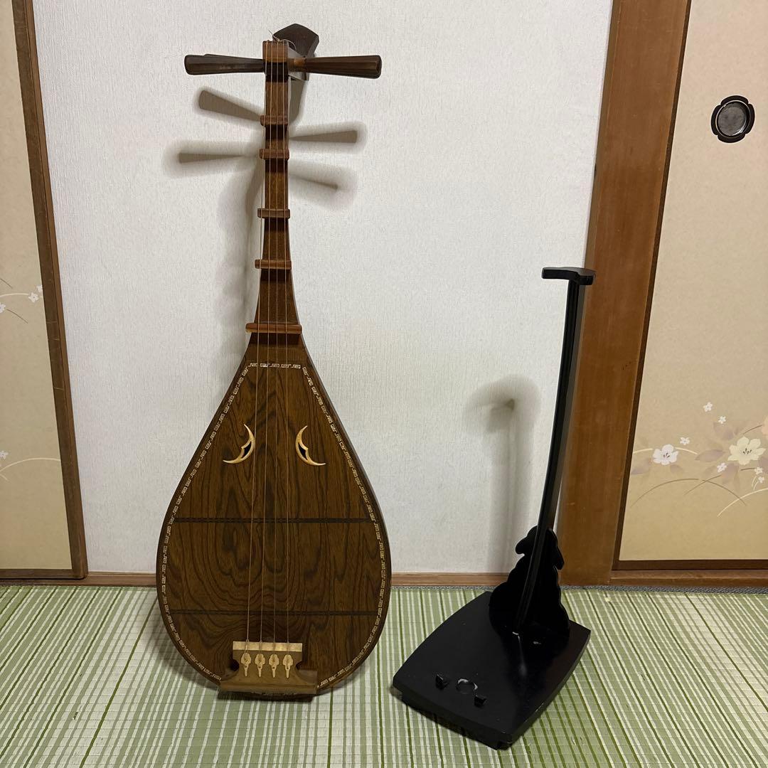 筑前琵琶　四弦　五柱　琵琶 螺鈿希少　琵琶立て　弦楽器　琵琶台　民族楽器　4弦