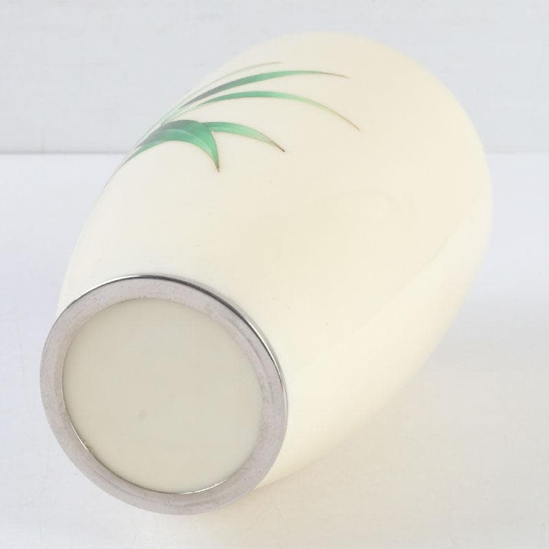 七宝焼　白釉　草鳥文　花瓶　時代箱　V　9663