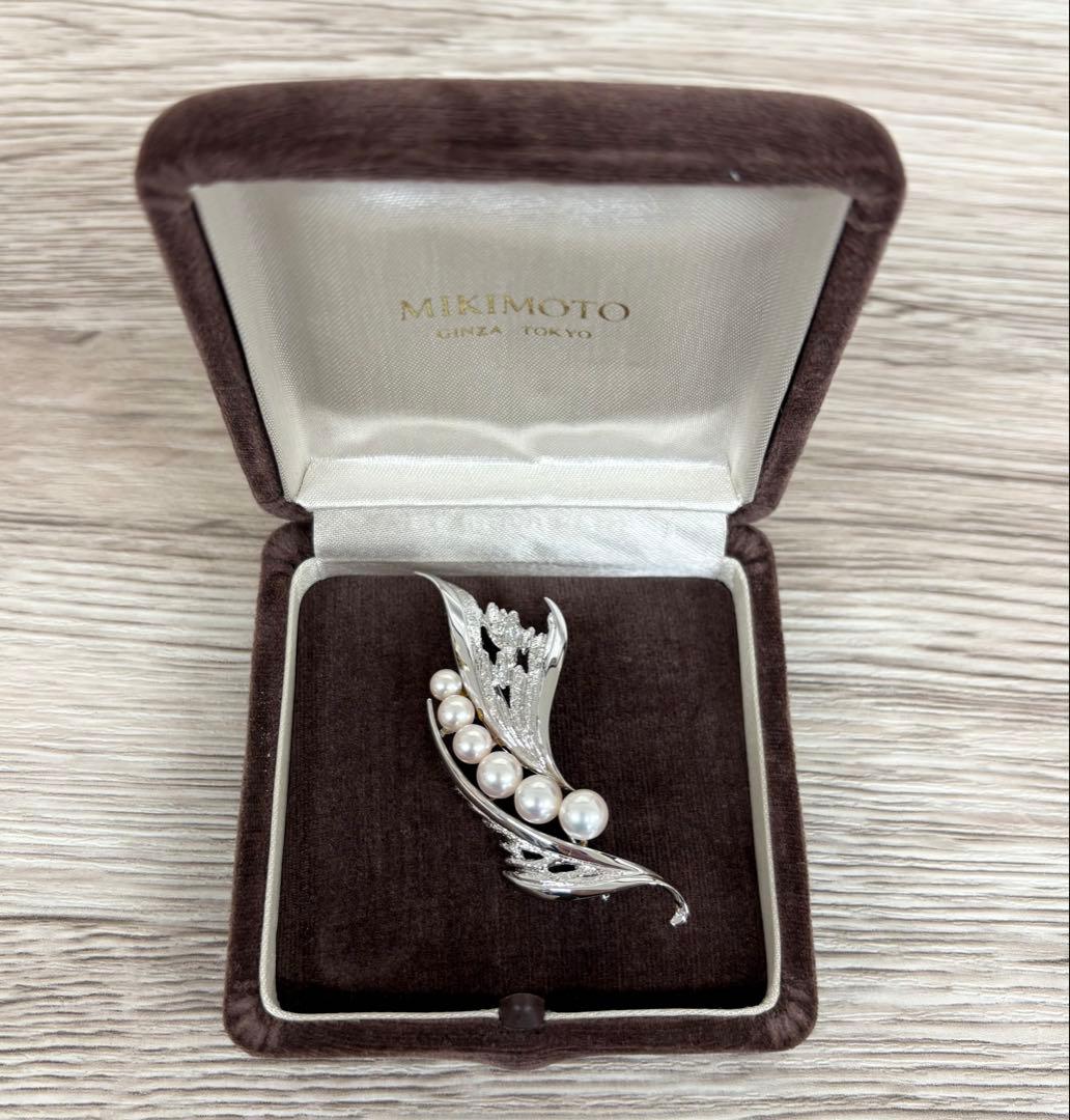 極美品　MIKIMOTO ミキモト　パール　ブローチ　ロゴ　刻印