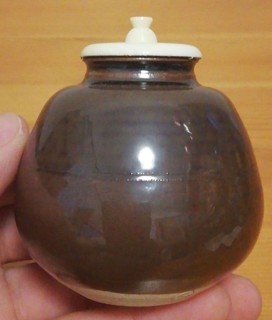 乾伸行作　利休物　茄子写　茶入　共箱　仕服付　略歴付　茶道具