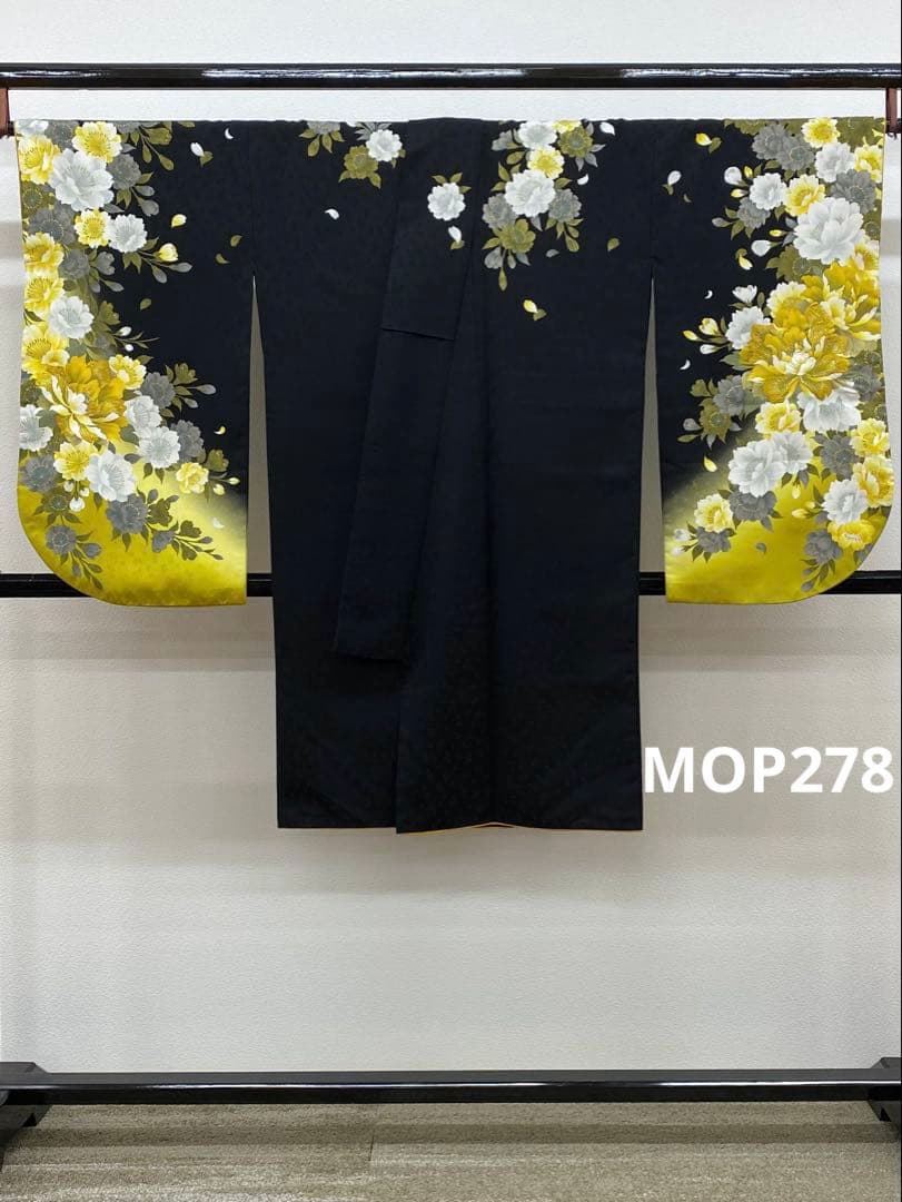 2尺袖 ポリエステル着物 袴用 刺繍 牡丹 紋意匠