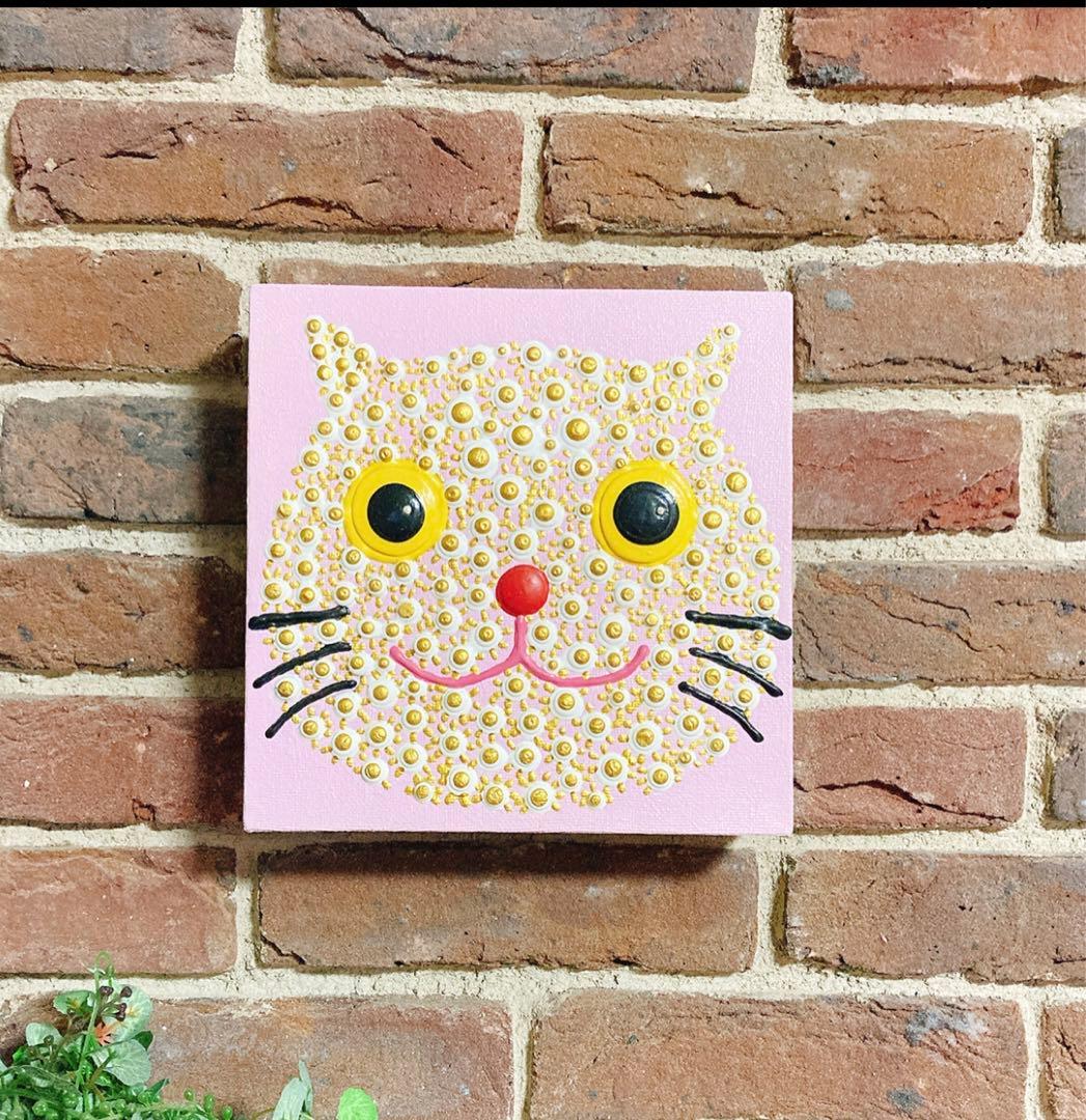 猫の顔 立体アート 約20cm まるまるねこ　アーティスト作品