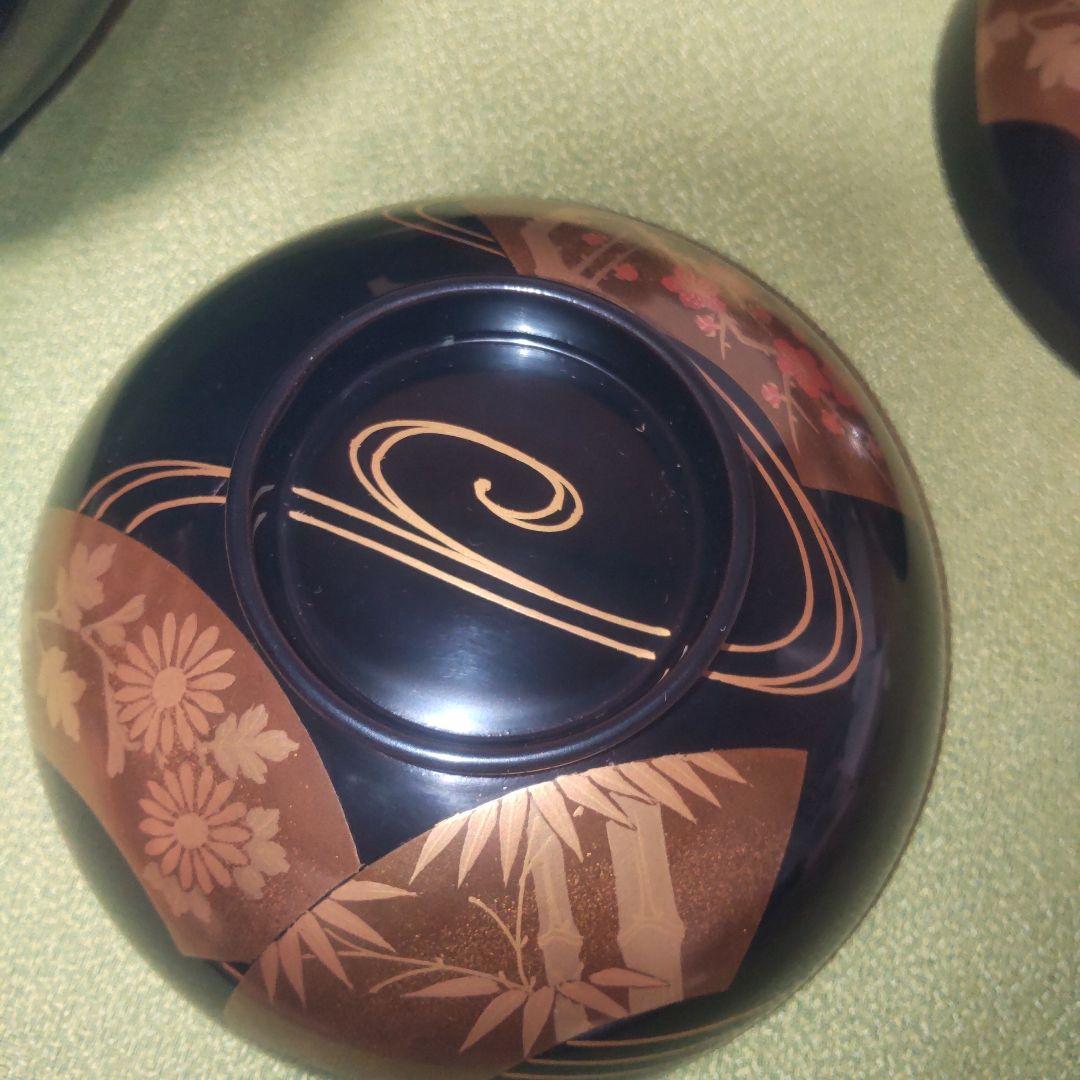 輪島塗 金 蒔絵 扇面 蓋付 椀 吸物椀 竹 梅 木箱 伝統工芸