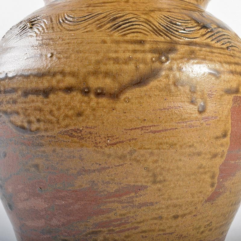 北大路魯山人作　信楽焼　波線文　壷　共箱　M　R5661