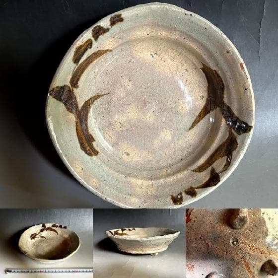 鉢■絵唐津 花唐草紋 菓子器 三つ足平鉢 深皿 古美術 時代物 骨董品■