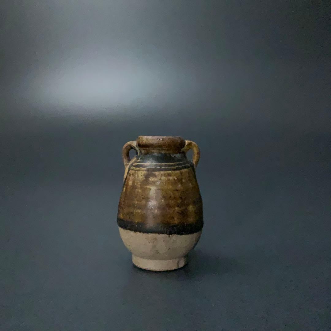 褐釉双耳小壺　タイ　アンティーク　骨董　スコタイ　R1394ダM