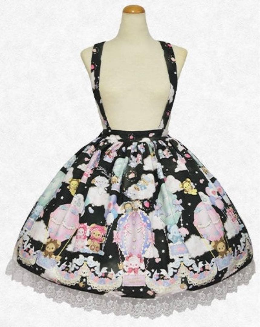 くみゃちゃんのふわふわお空でTea Party柄スカート　黒