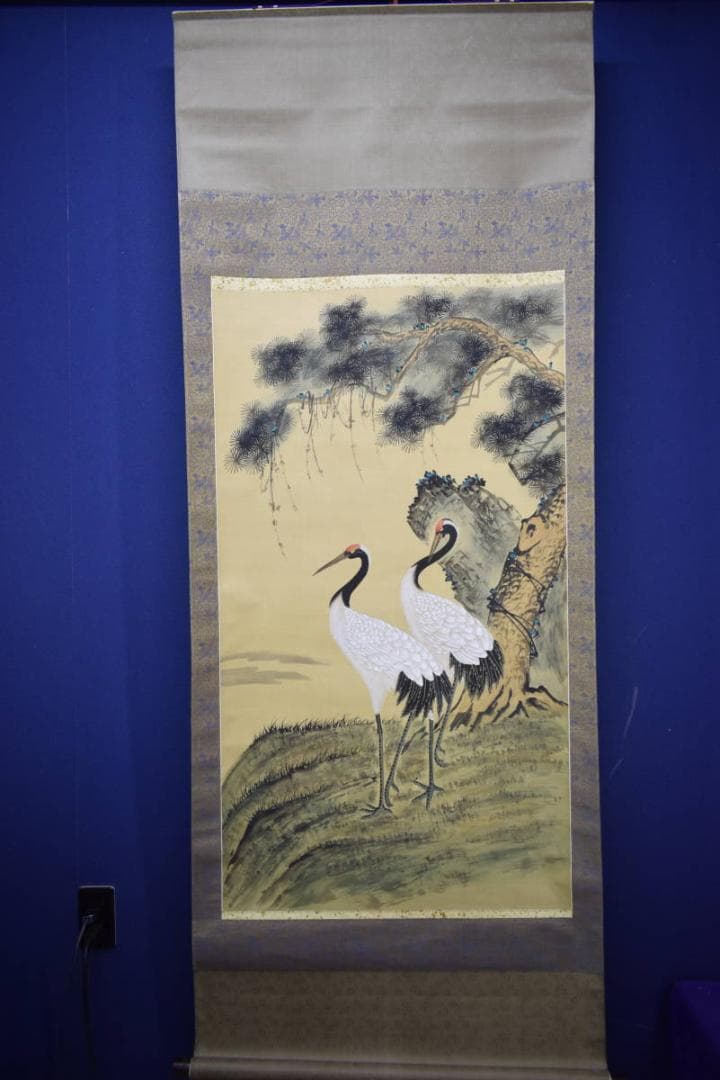 不詳/作者不詳/松に双鶴図/中国画/大幅/布袋屋掛軸HJ-973