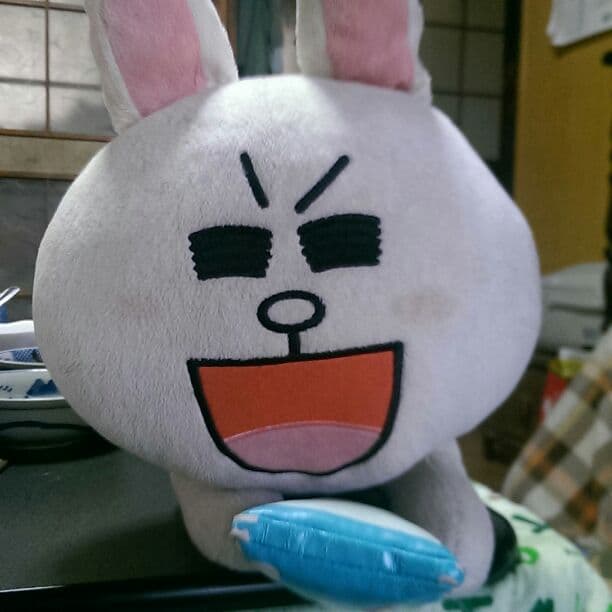 LINEコニーぬいぐるみ　スマホ見るコニー