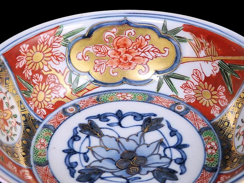 大聖寺伊万里　金襴手　窓絵　花鳥紋の図　春寒鉢　膾皿　C770 AS-fbtx