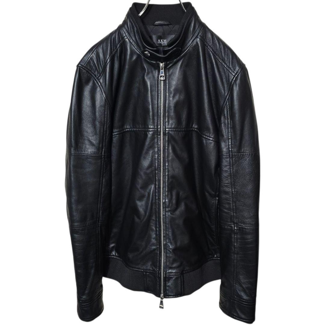 AKM シングルライダースジャケット レザージャケット ブラック XL