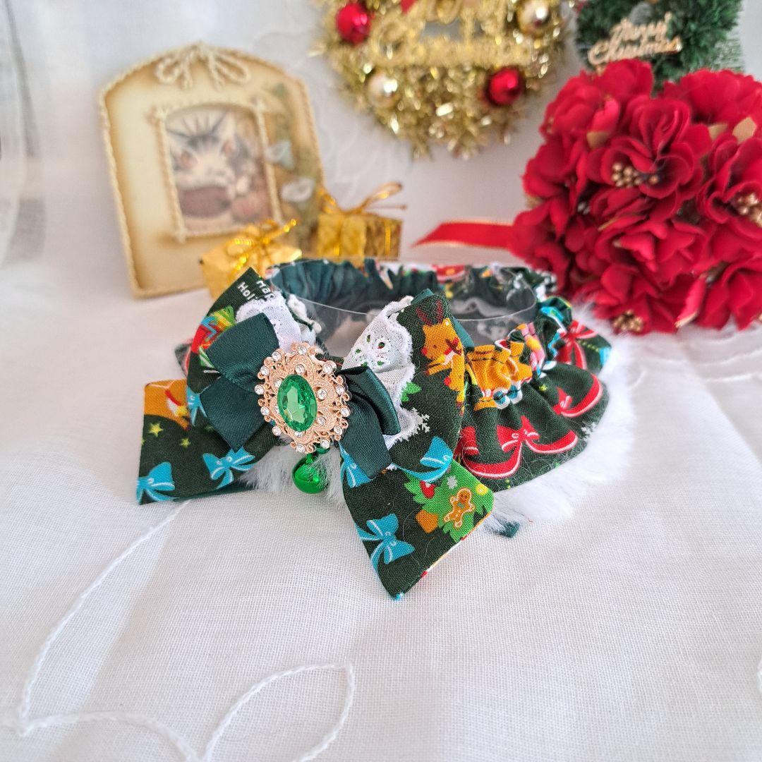 クリスマス短毛ファーシュシュ(リボン柄)わんちゃん猫ちゃん用