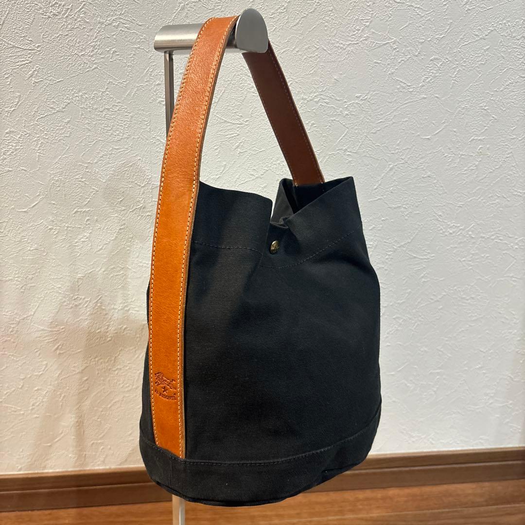 【美品】IL BISONTE イルビゾンテ キャンパス×レザー ハンドバッグ