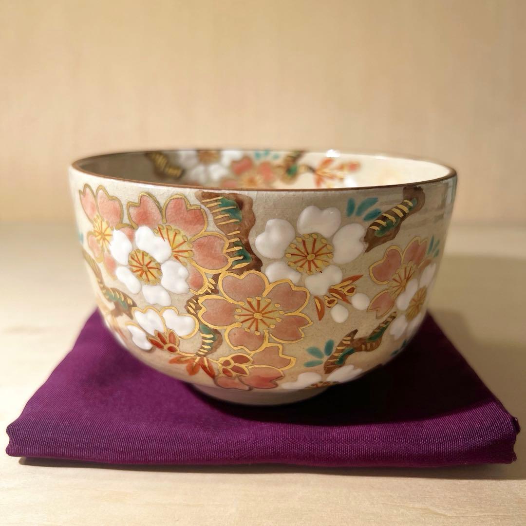 京焼　乾山写　桜の図　抹茶茶碗