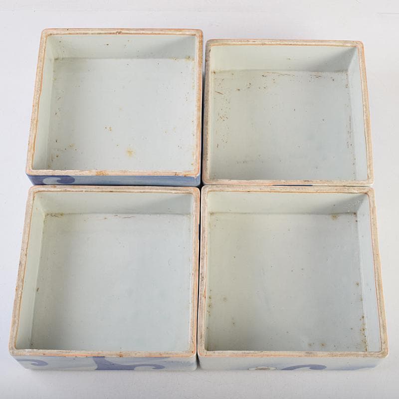 瀬戸焼　古瀬戸　染付　松竹梅文　四方四段重鉢　重箱　時代箱付　D　R9468B