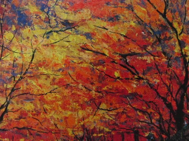 千本裕三、【紅葉の境内（談山神社）】、希少な大判額装用画集より、美品、日本人画家