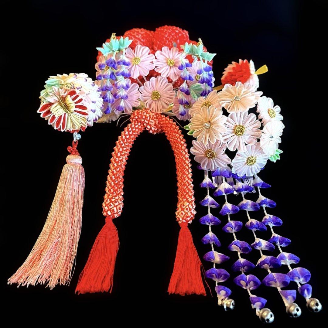 勝山髪飾り 七五三 7歳 (ピンク×藤)