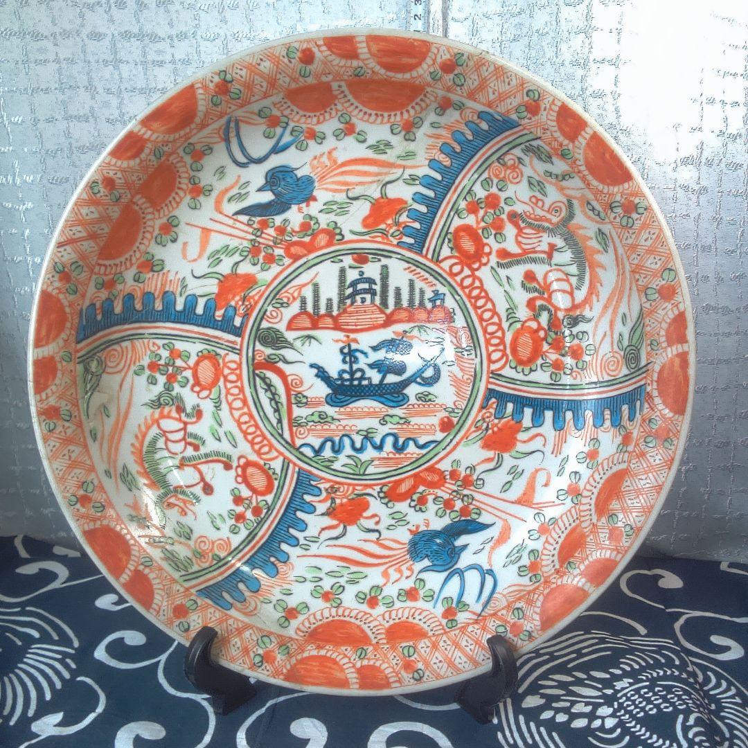 骨董６ ひび直しあります注意多色花模様の陶器皿