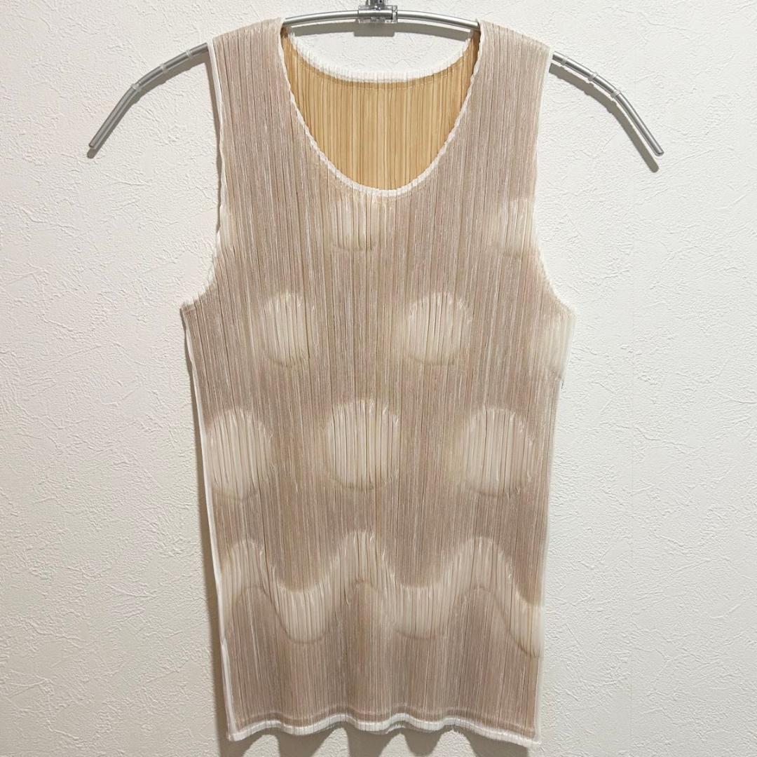 プリーツプリーズ イッセイミヤケ ノースリーブ 水玉 ベージュ size3