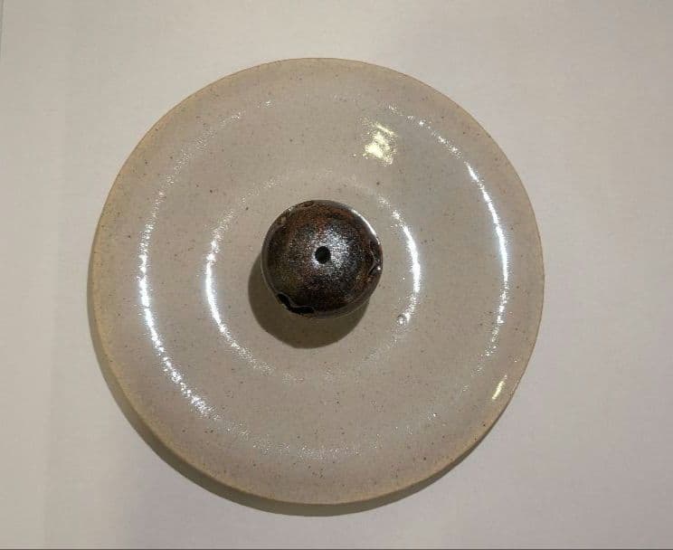 『陽炎園』月に雁絵　耳付き水指　細水指　膳所焼　茶道具　共箱共布　秋月見