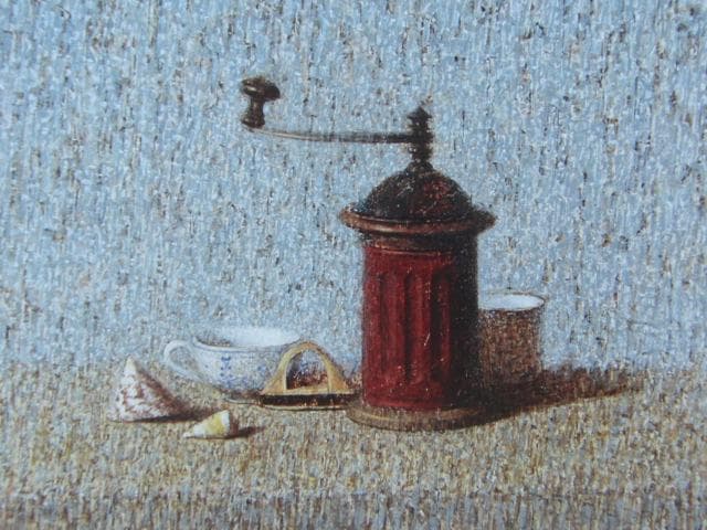 早川俊二、【静物（コーヒー挽き・カップ・貝）】、希少な画集画