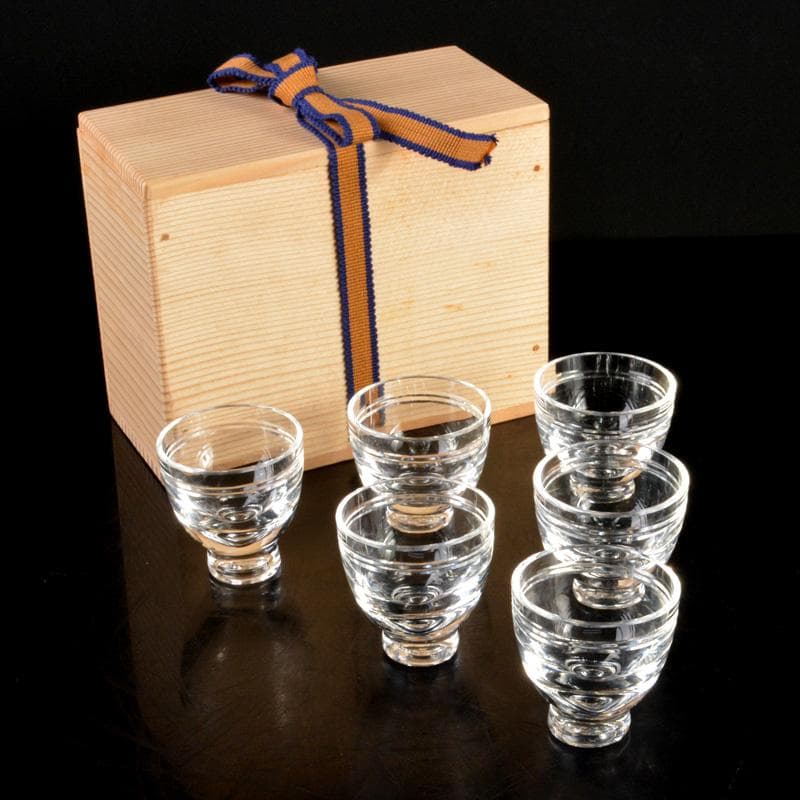 クリスタルガラス　冷酒グラス　酒杯　煎茶器　6客　桐箱付　V　6289