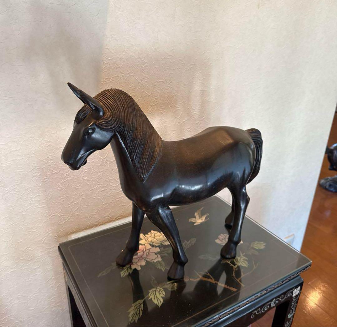 本黒檀ユニコーン 木彫り置物高級インテリア希少